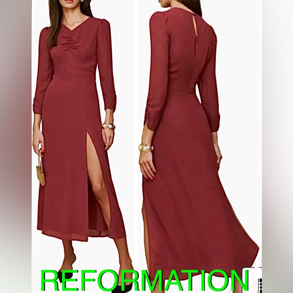 REFORMATION Chianti long sleeve dress size 8 MAROON.